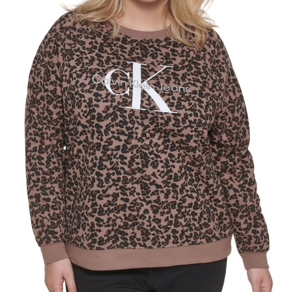 Calvin Klein Jeans Plus Pullover Leopard Print Sweatshirt - Picture 2 of 8